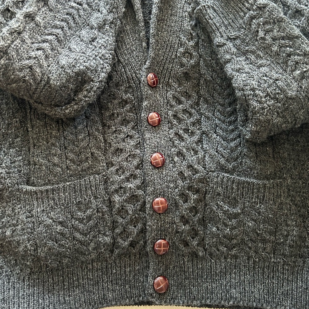 Dark Gray Blarney Woollen Mills Pure New Wool Cardigan Sweater Large - Picture 4 of 12